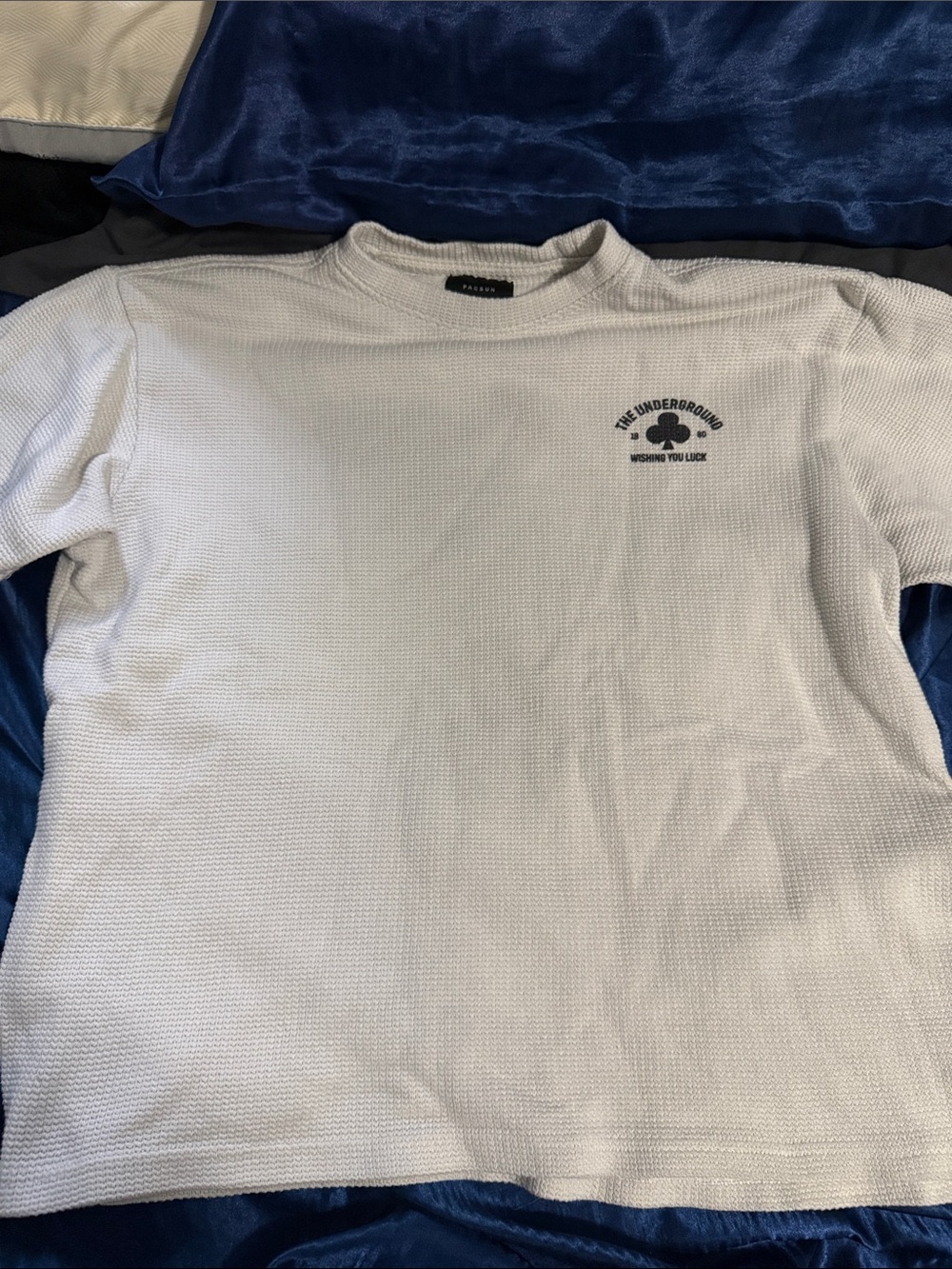 PacSun White Men's Waffle Crewneck with Small Chest Logo